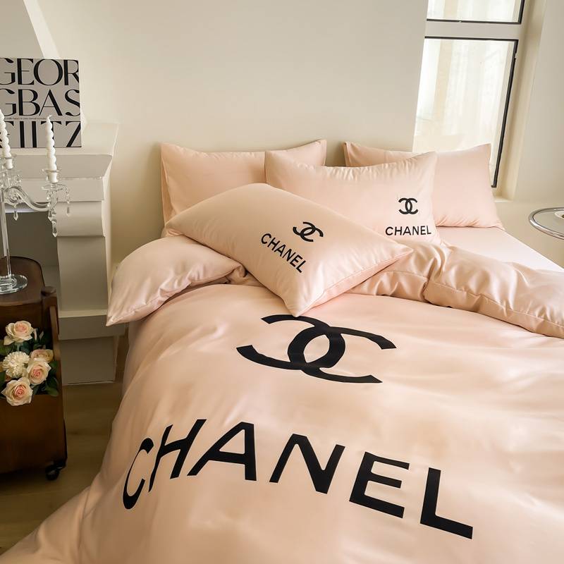 High-End Pink Bedding with Chanel Logo - Trendy and Chic