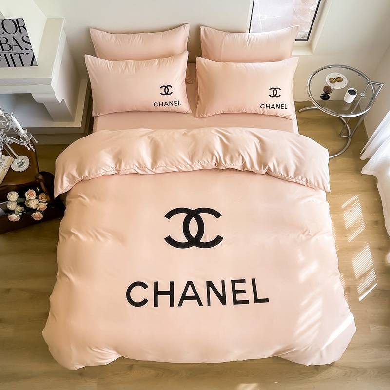 High-End Pink Bedding with Chanel Logo - Trendy and Chic