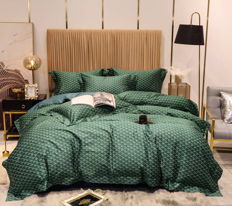 High-End Green Bedding Set - Herringbone Elegance