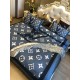 Luxury LV-Inspired Bedding Set - Navy Blue Elegance