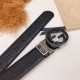 Gucci Black Leather Belt with Engraved GG Buckle - Luxury Fashion Essential 