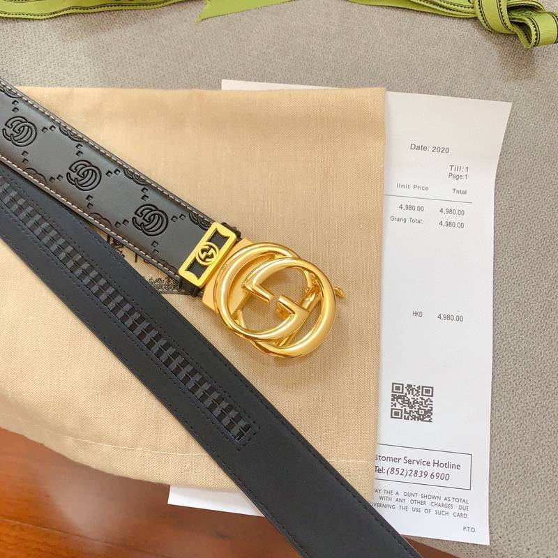 Gucci Style Black Leather Belt with Double G Embossed Pattern - High-End Fashion Accessory