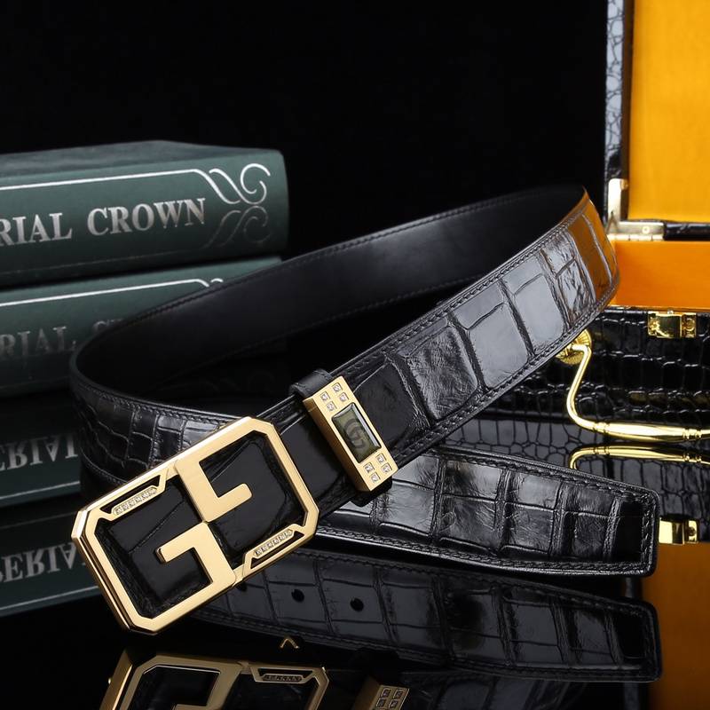 Gucci Black Crocodile Leather Belt with Gold Buckle - Premium Luxury Fashion