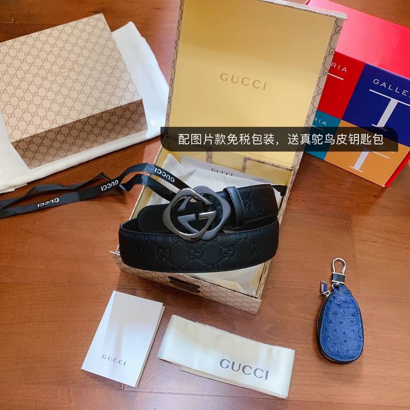 Gucci Black Leather Belt with Engraved GG Buckle - Luxury Fashion Accessory