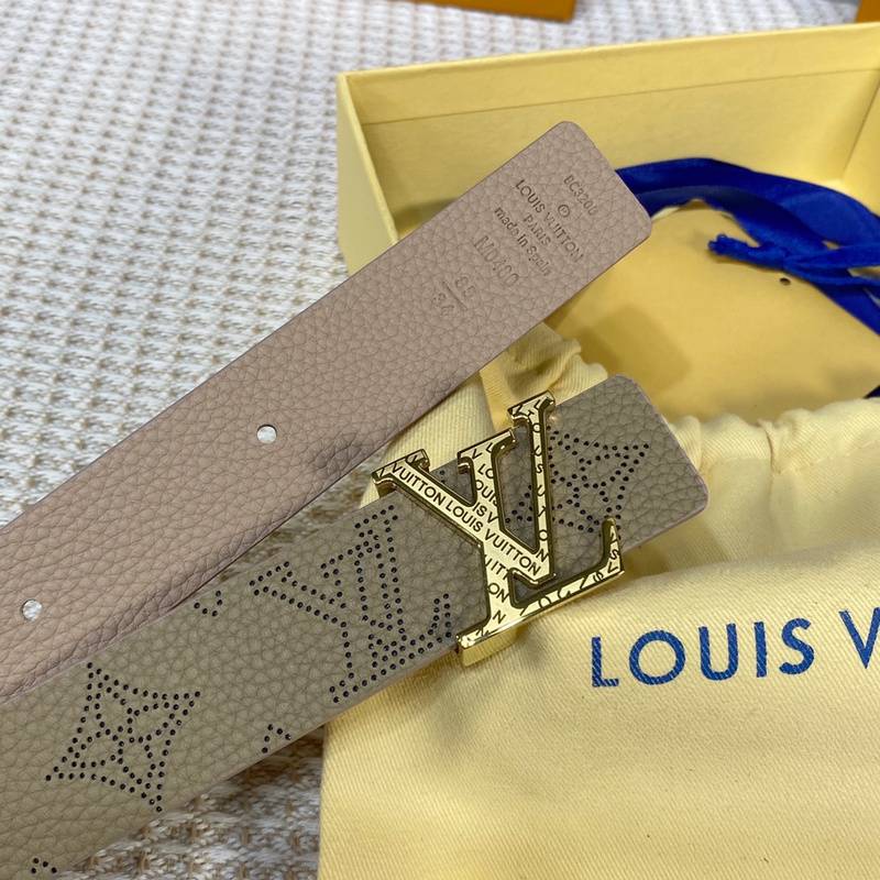 LV Inspired Tan Leather Belt with Gold Buckle - A Chic Fashion Essential