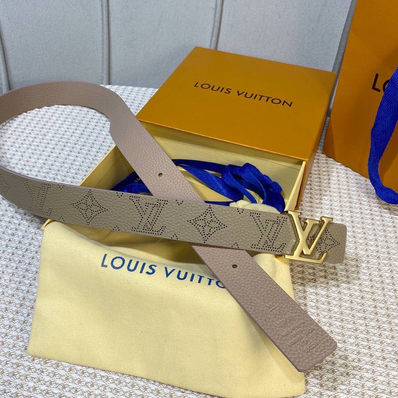 LV Inspired Tan Leather Belt with Gold Buckle - A Chic Fashion Essential