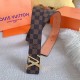 LV Inspired Check Pattern Belt - Gold Buckle, Luxury & Style