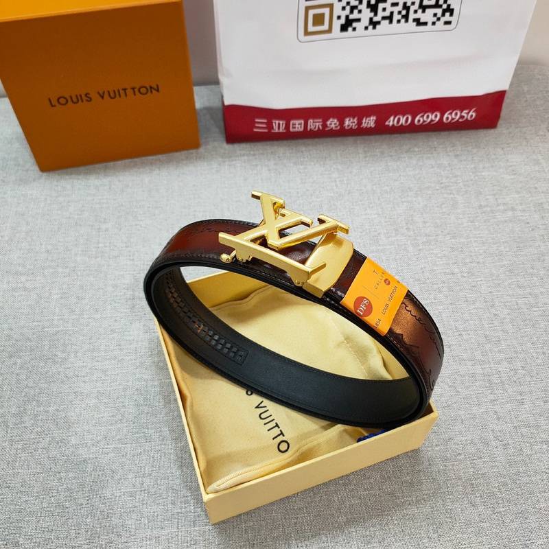 LV Brown Leather Belt with Gold Buckle - A Classic Luxury Accessory