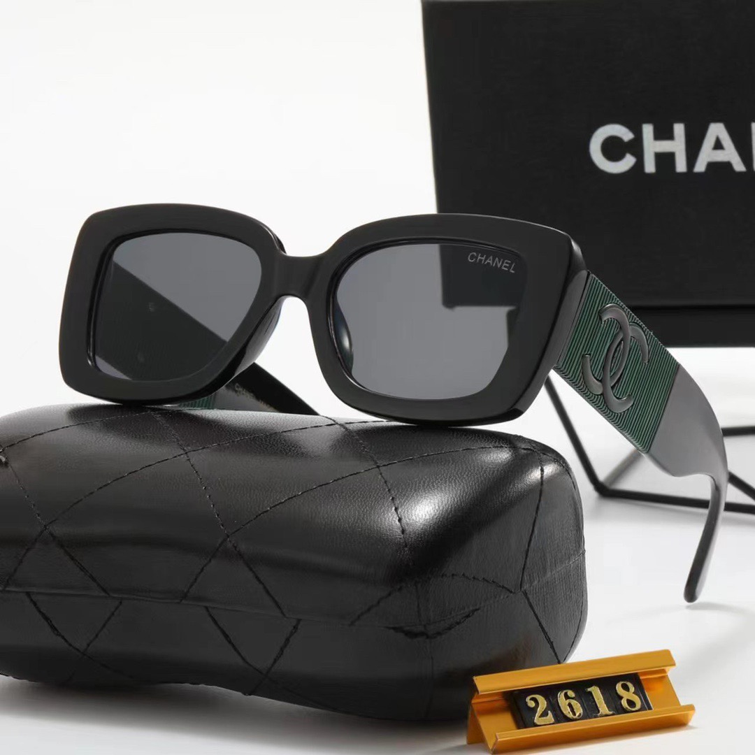 Chanel Black Sunglasses with Green Accents - Luxury Fashion, UV Protection, Trendy Style