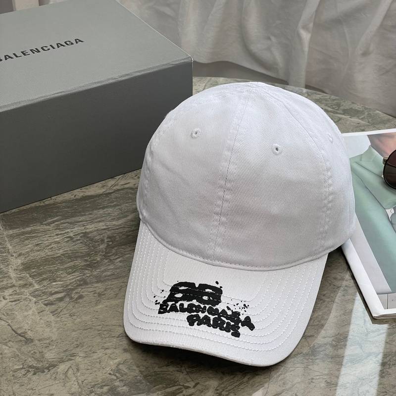 White Balenciaga Baseball Cap with Trendy Double B Logo, Street Style Essential