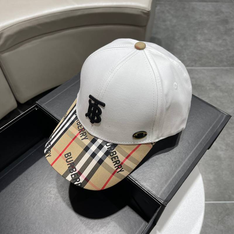 Burberry Classic Check White Baseball Cap, British Style, High-End Fashion