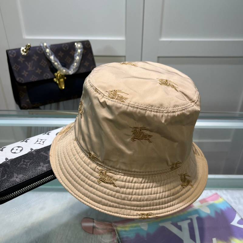 Burberry Khaki Bucket Hat with Gold Embroidered Horse Pattern, High-End Fashion