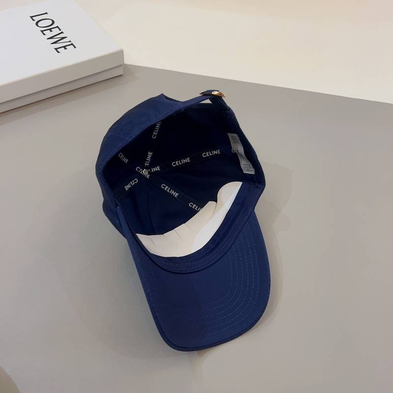 Celine Navy Blue Baseball Cap with Gold Logo, High-End Fashion