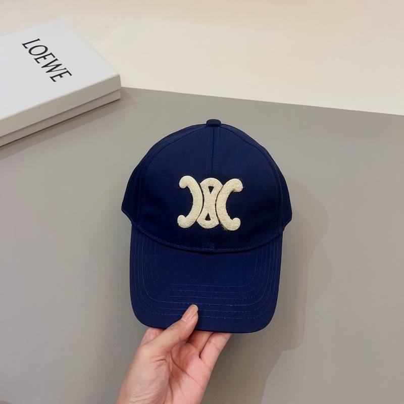 Celine Navy Blue Baseball Cap with Gold Logo, High-End Fashion