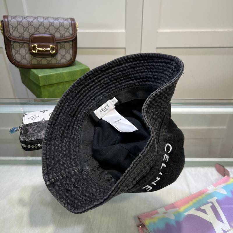 Celine Dark Gray Bucket Hat with Brand Logo, High-End Fashion