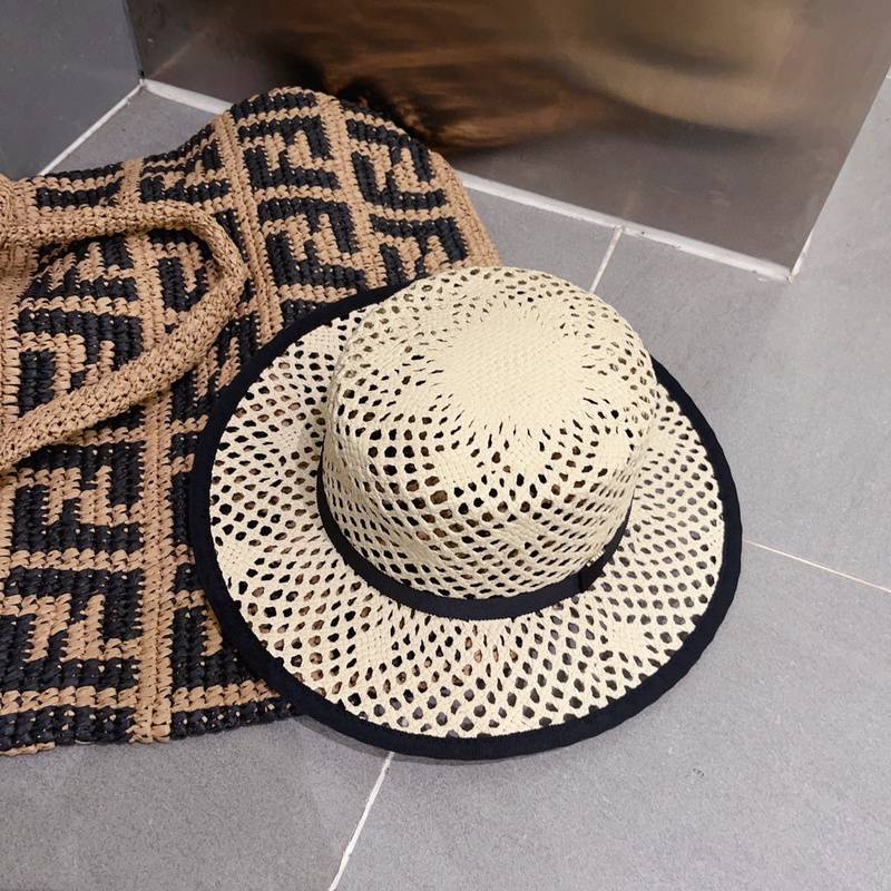 Chanel Straw Hat with Brand Logo, Beach Style