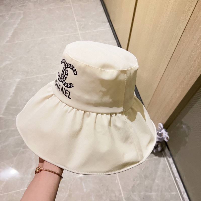 Chanel White Bucket Hat with Classic Double C Logo, High-End Fashion