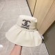 Chanel White Bucket Hat with Classic Double C Logo, High-End Fashion