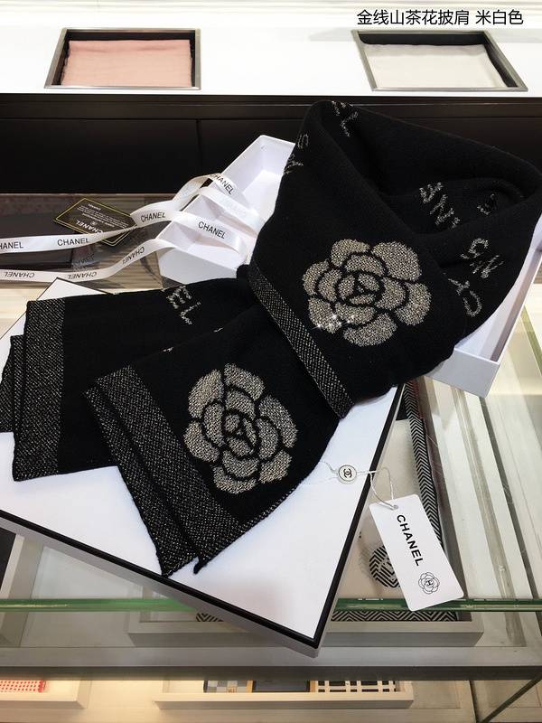 Luxurious Embroidered Scarf -Chic Floral & Monogram Scarf - Chanel