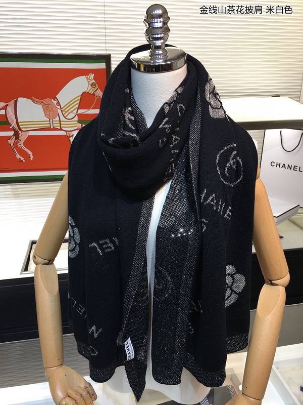 Luxurious Embroidered Scarf -Chic Floral & Monogram Scarf - Chanel