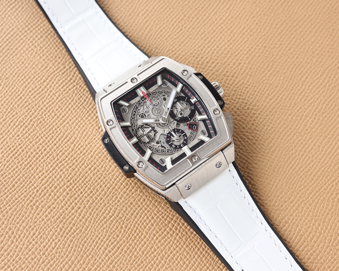 Modern Elegance | Silver Skeleton Watch with White Leather Strap