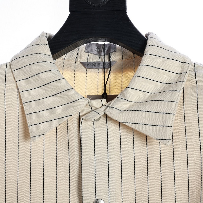 Dior Embroidered Apricot Denim Shirt - Striped Design - Premium Quality