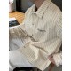 Dior Embroidered Apricot Denim Shirt - Striped Design - Premium Quality