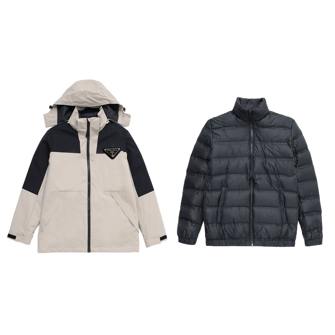 Prada Inspired 23FW Men's 3-in-1 GORE-TEX Down Jacket - Detachable Lining - 90% White Duck Down - Waterproof & Breathable - #LuxuryDownJacke