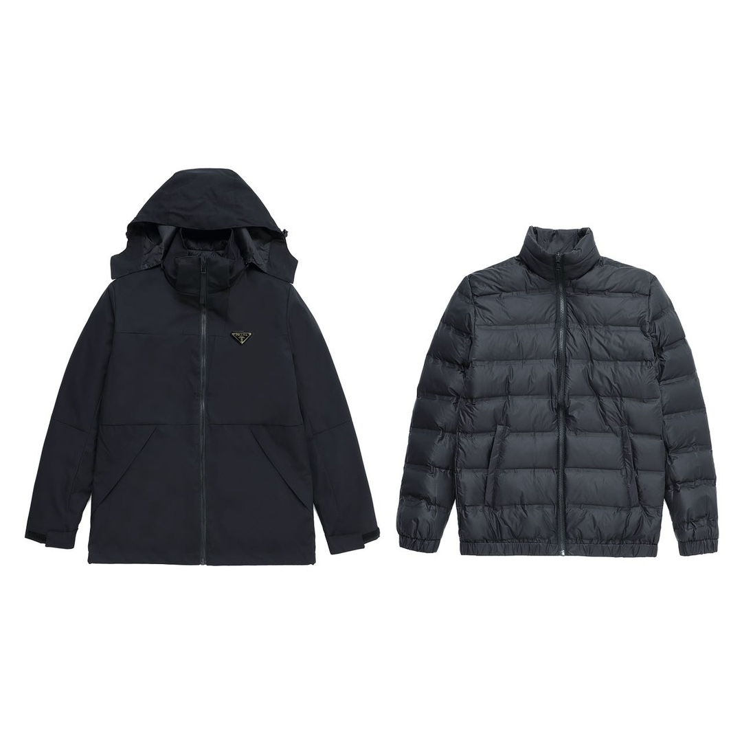 Prada-Inspired 3-in-1 Men's Down Jacket - GORE-TEX Fabric - Detachable Lining - 90% White Duck Down - Waterproof & Breathable