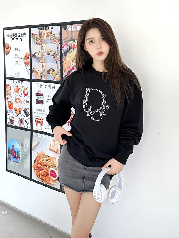 DIOR-Inspired Vintage Patch Embroidered Cotton Crew Neck Sweatshirt 