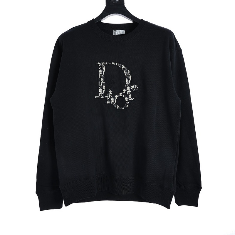 DIOR-Inspired Vintage Patch Embroidered Cotton Crew Neck Sweatshirt 