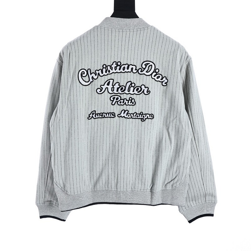 Dior Atelier Style Vertical Striped Embroidered Baseball Jacket - Premium Quality - #StripedBaseballJacket