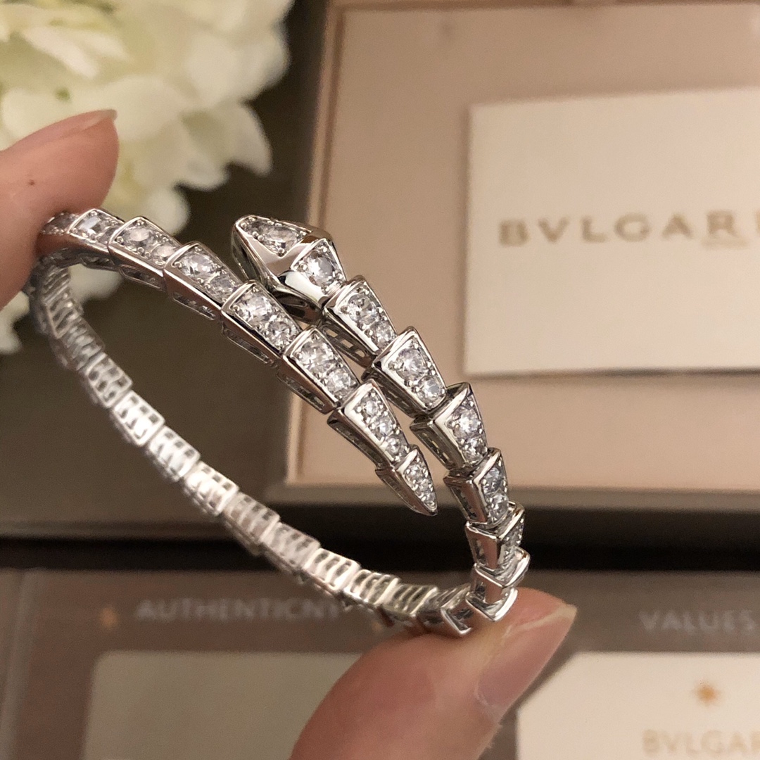 BvlgariStyleBracelet - Silver with Rhinestones, Chic and Sophisticated