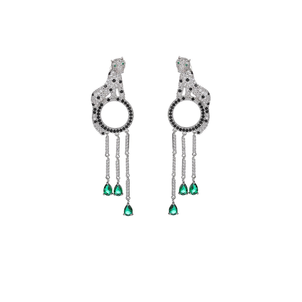 Cartier Panther Earrings - Green Gemstones and Diamonds