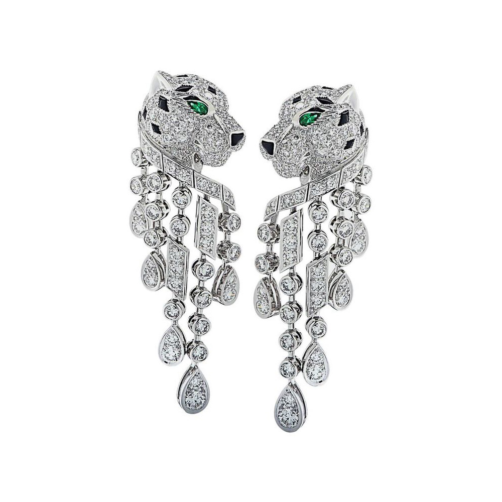 Cartier High-End Fashion - Panther Earrings with Emerald Eyes