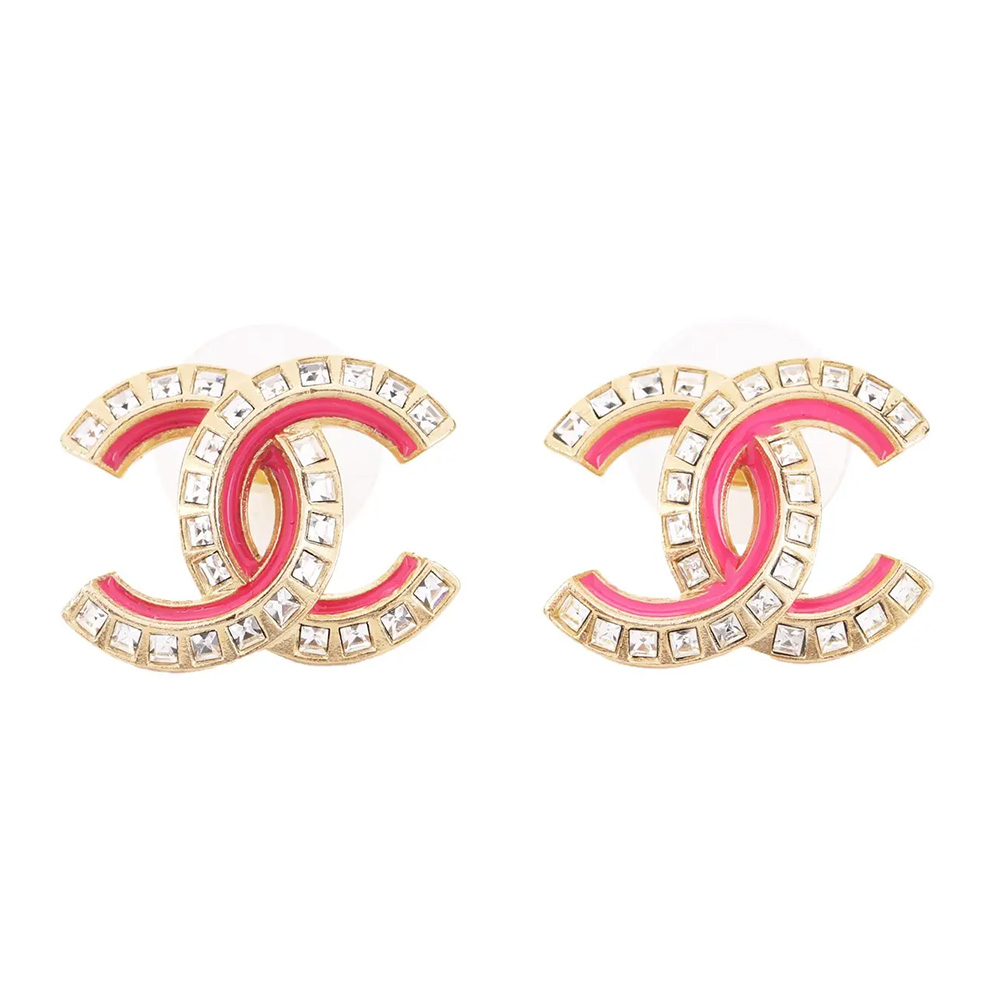 Chanel Inspired CC Earrings - Pink and Crystal Elegance