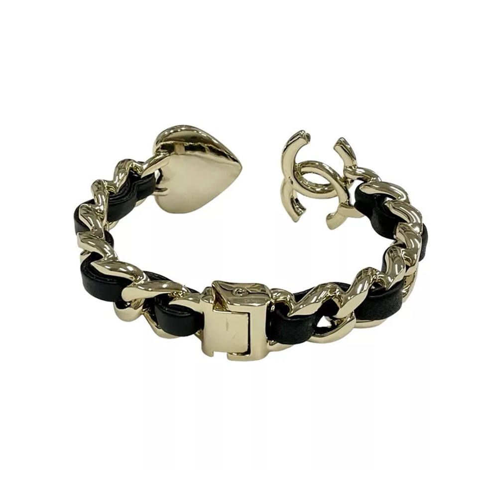 Chanel CC Logo Cuff Bracelet - Gold and Black Elegance