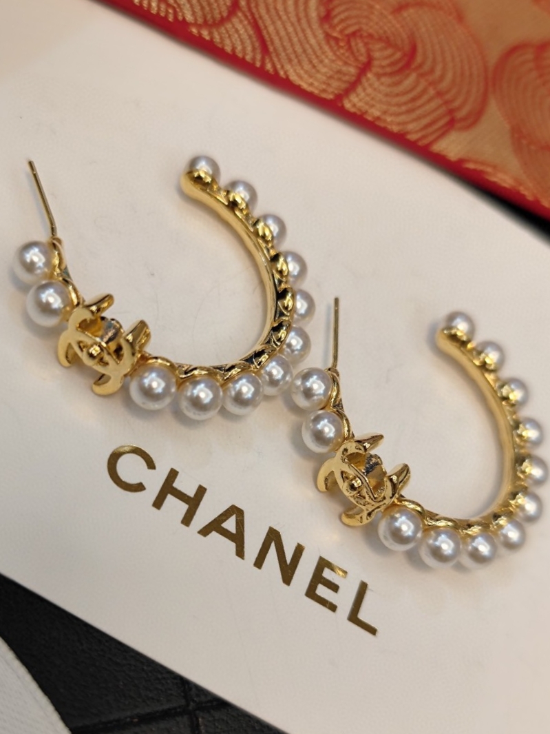 Chanel Pearl Hoop Earrings - Gold Tone Elegance