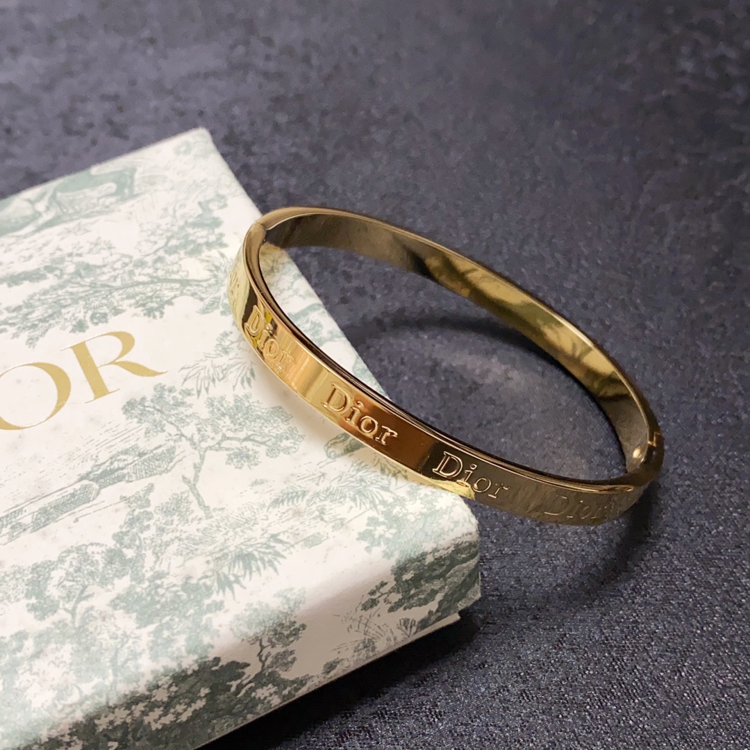 Dior-Inspired Gold Bangle Bracelet - Timeless Elegance