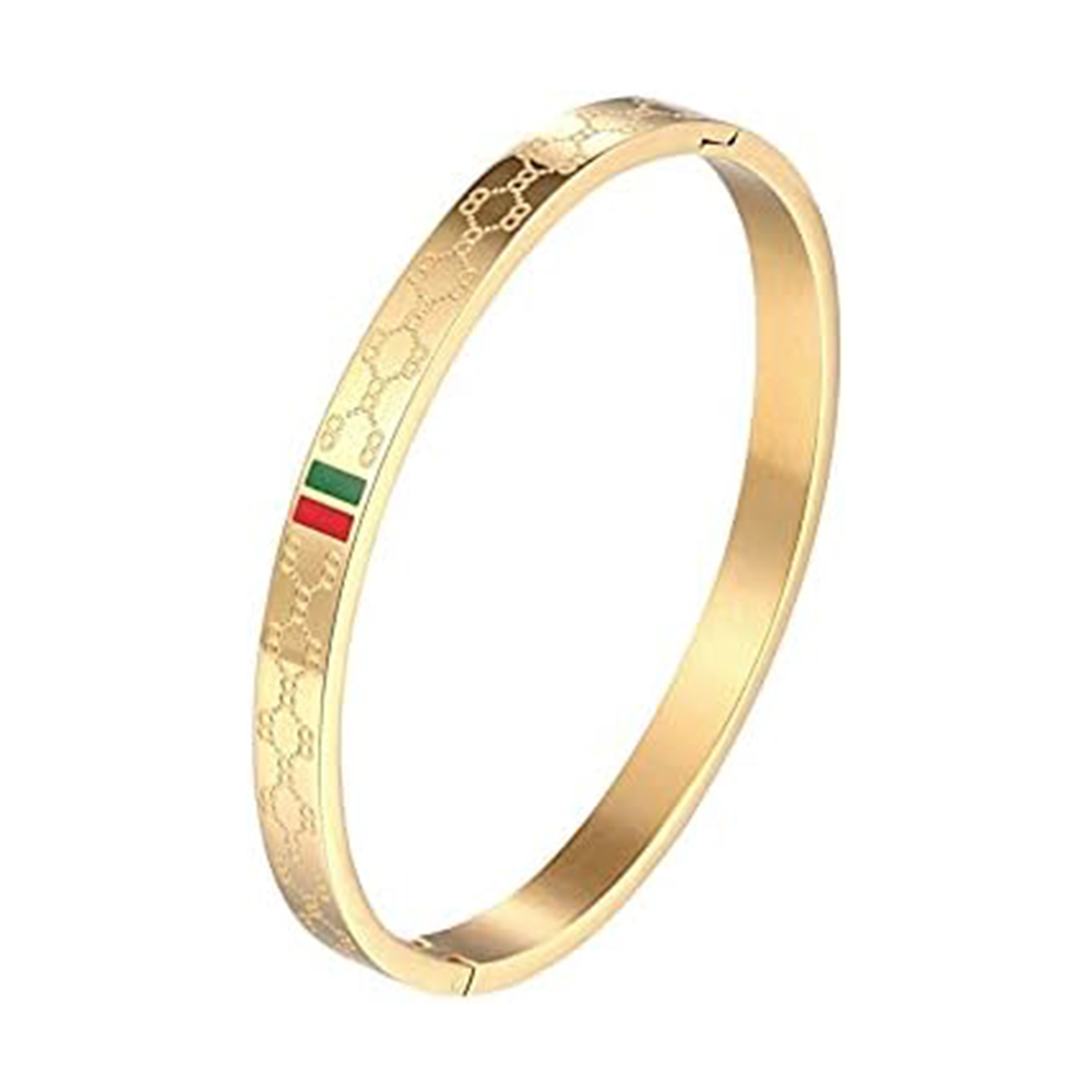 Gucci's Classic Touch: Gold-Tone Bangle with Iconic Stripes