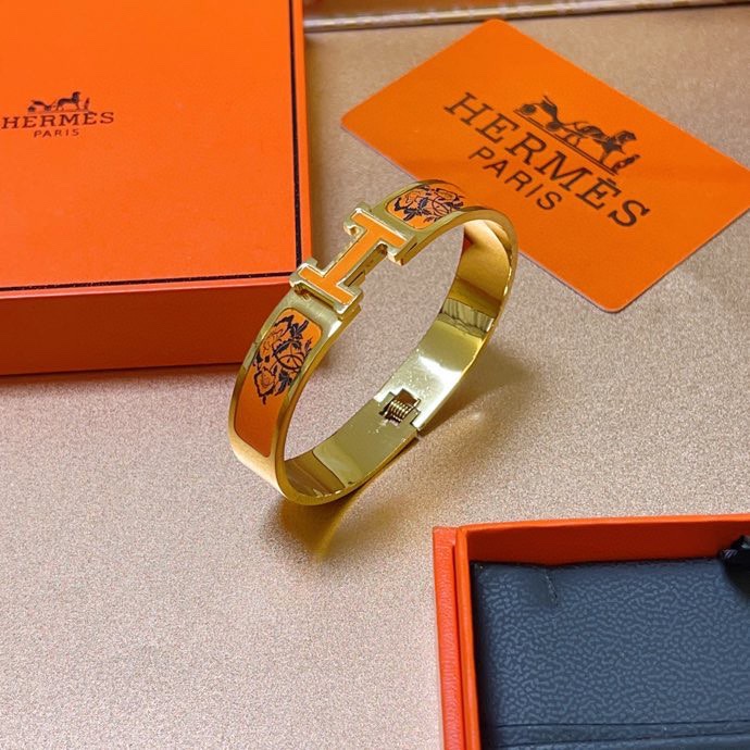 Hermès Gold Orange Enamel Bracelet