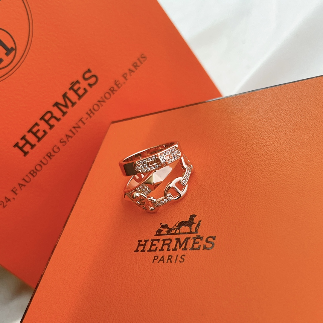  Hermès Rose Gold Ring with Sparkle