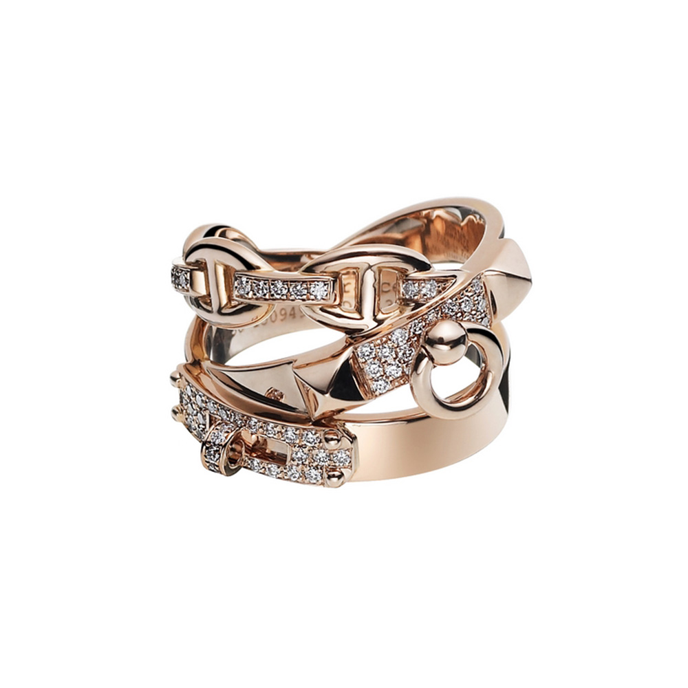  Hermès Rose Gold Ring with Sparkle