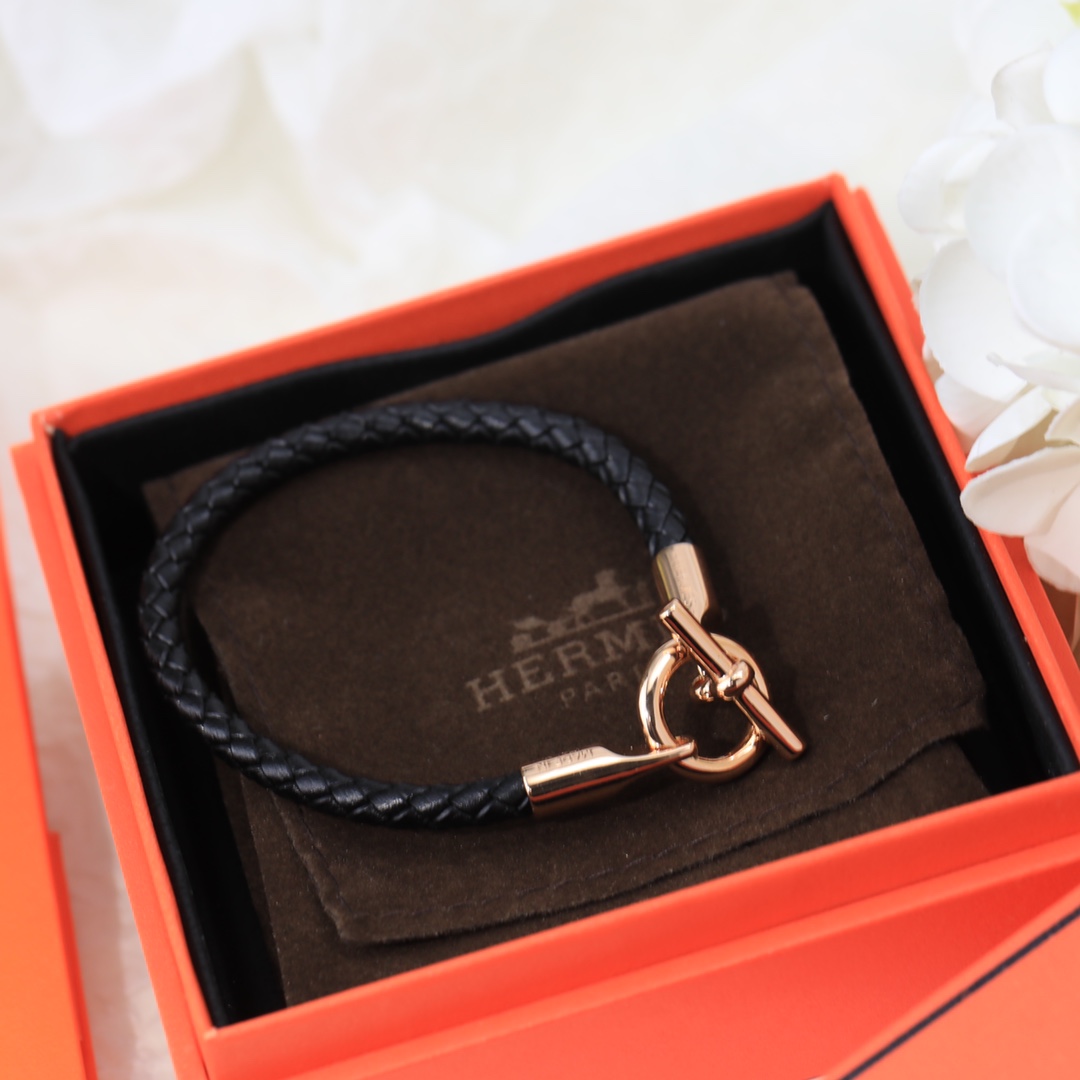 Hermès Black Leather Bracelet