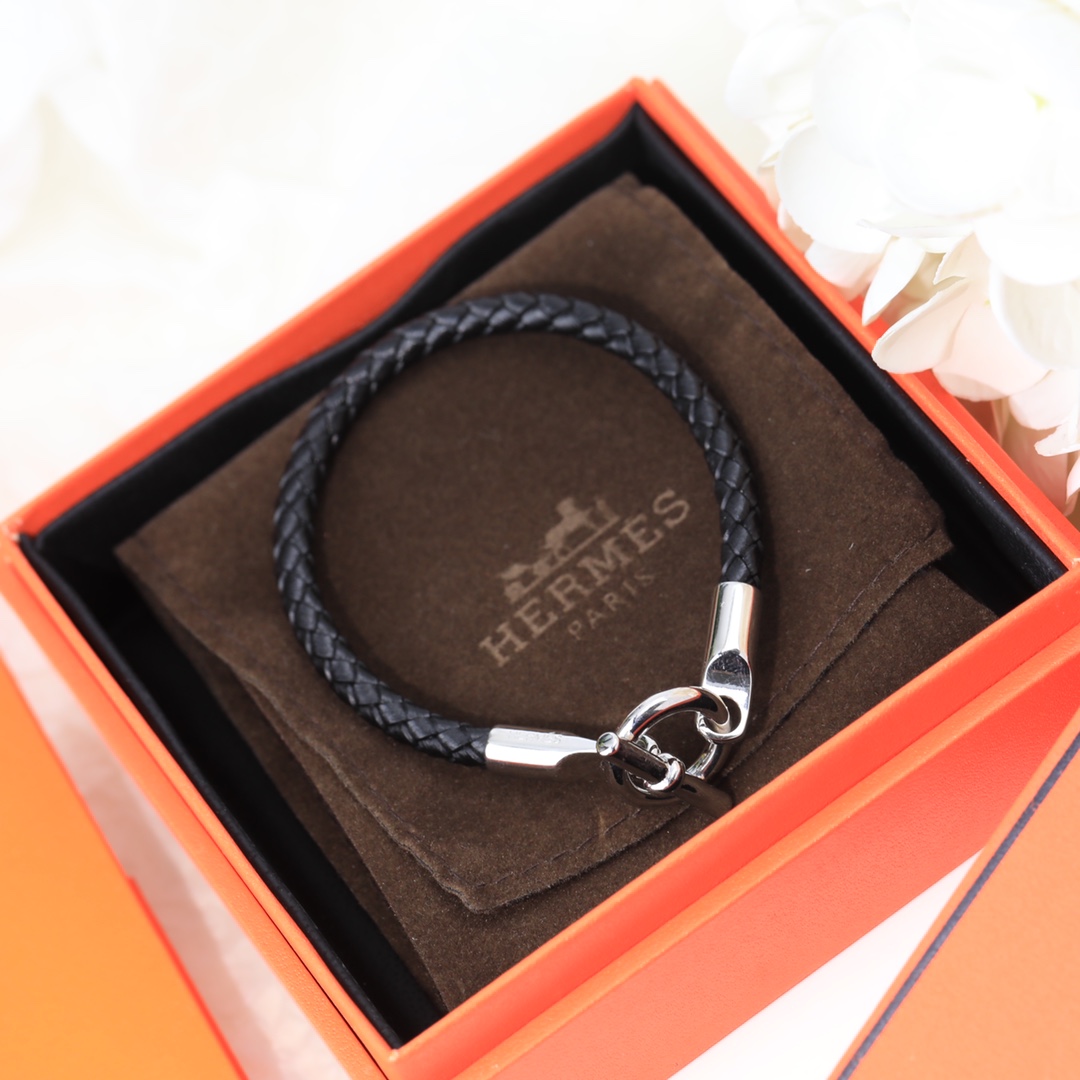 Hermès Black Leather Bracelet