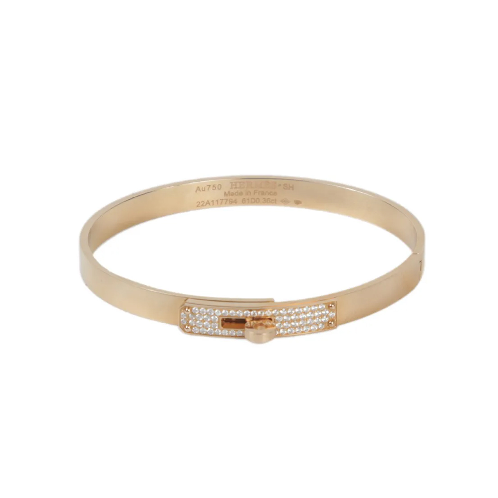  Hermès Silver Diamond-Studded Bangle Bracelet