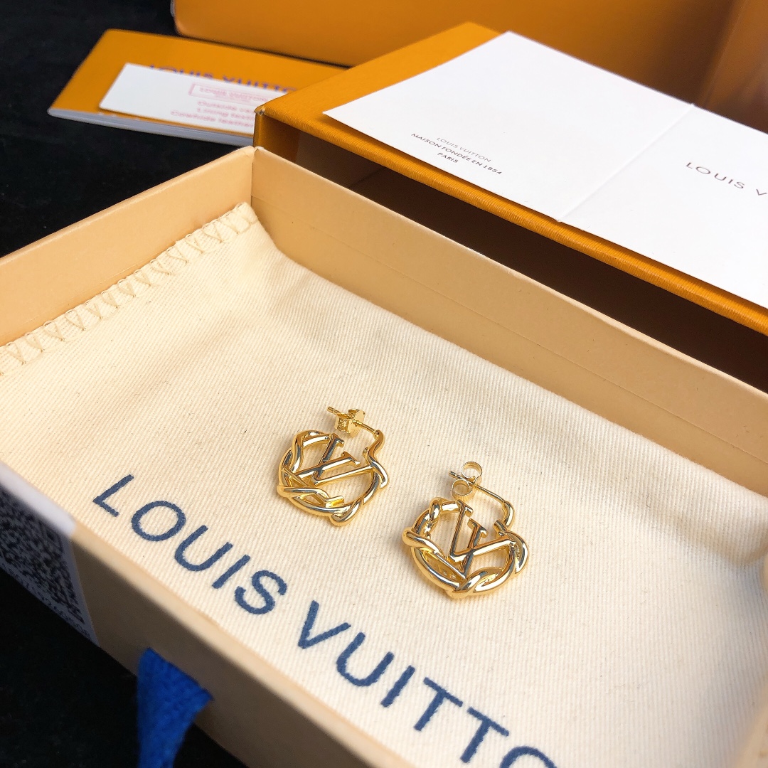 Louis Vuitton LV Logo Hoop Earrings - Gold Tone Fashion