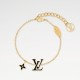 Trendy Gold Tone LV Necklace - Enamel Flower & Initial, Must-Have Accessory