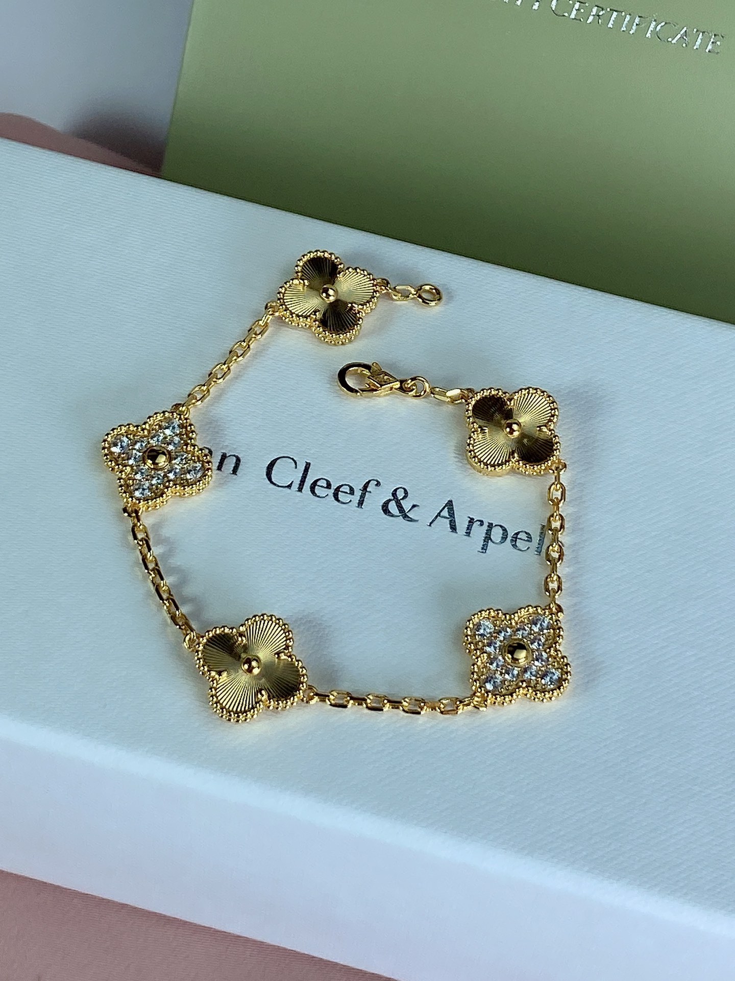 Van Cleef & Arpels Style Bracelet - Gold and Crystals, Chic and Sophisticate