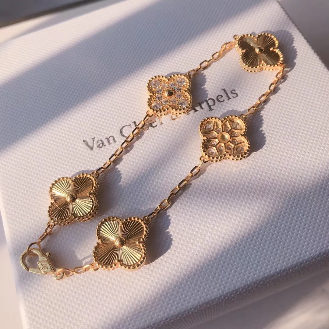 Trendy Gold Bracelet - Van Cleef & Arpels Inspired, Diamond Accents